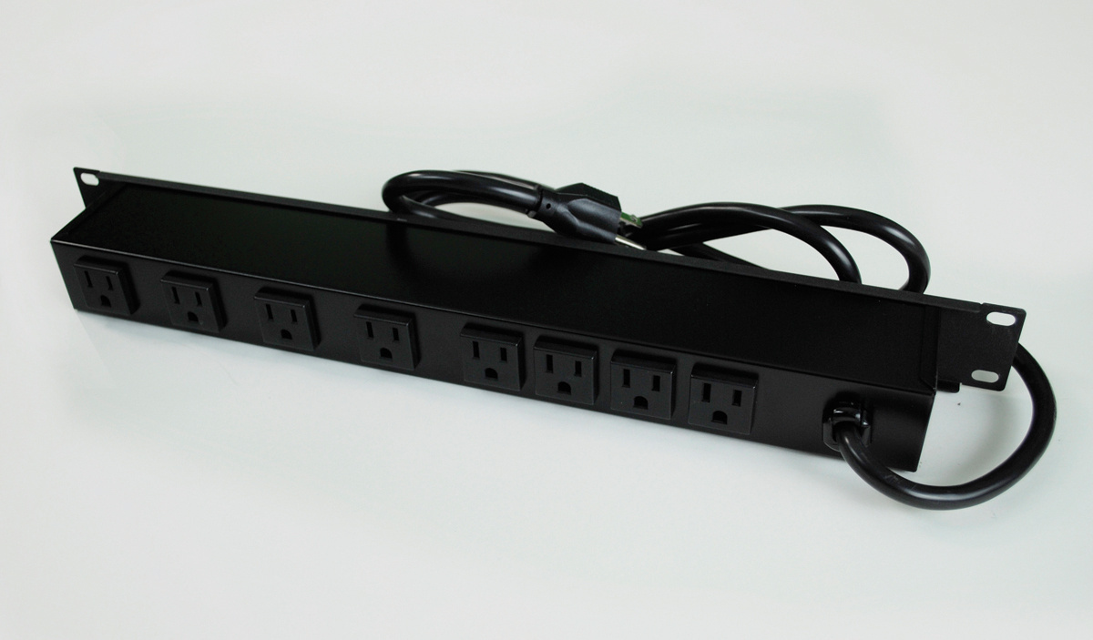 Computer Grade Surge Plug-In Outlet; 8 Outlets, 15 ft Cord, 15 Amp, 120 Volt, Matte Black, Rack Mount