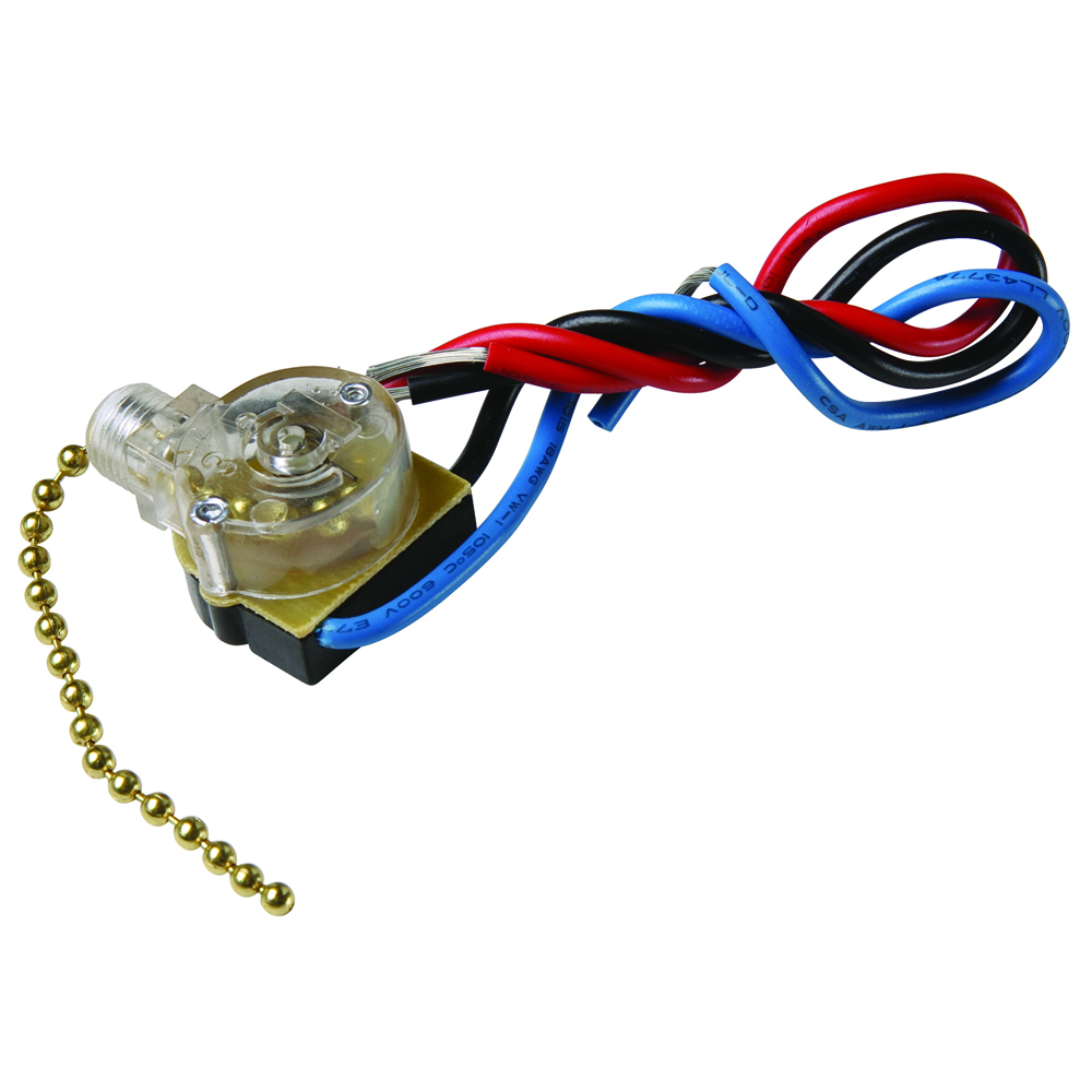 168950 Appliance Switch, Pull chain, 2-circuit, 4-Position, 1st ON, 2nd ON, both ON, OFF sequence, RU Listed