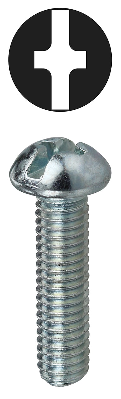 RMC102434 Combination Machine Screw, #10-24, 3/4 in OAL, Steel, Round Head, Zinc Plated, Phillips/Slotted Drive