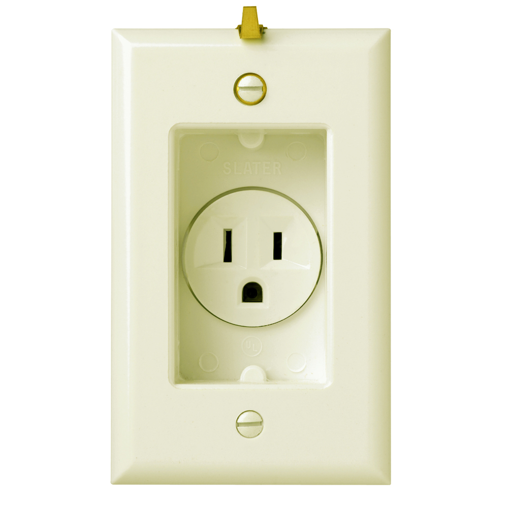 S3713LA 15 Amp 125V Clock Hanger Recessed Single Receptacle Smooth Wall Plate, Light Almond