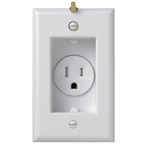 S3713TRW 15 Amp 125V Clock Hanger Recessed Single Receptacle Smooth Wall Plate, White