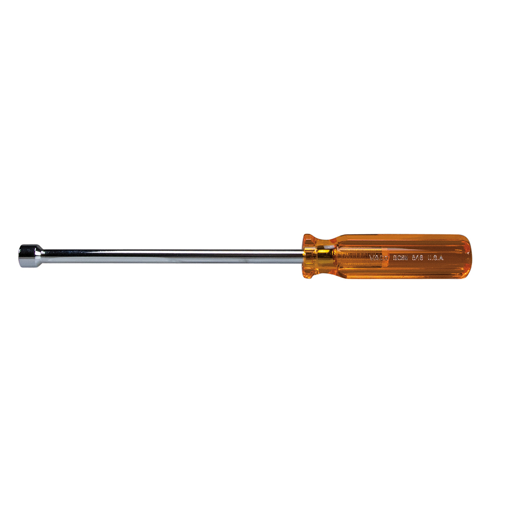 S818M Super Long Magnetic Nutdriver, 1/4 in, Solid Shank, Red, ANSI/ASME Specified, Nickel Polished Chrome