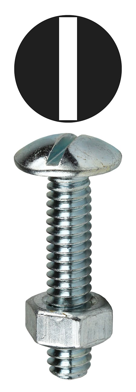 SB142 Stove Bolt Machine Screw With Hex Nut, #1/4-20, 2 in OAL, Steel, Truss Head, Zinc Plated, Slotted Drive