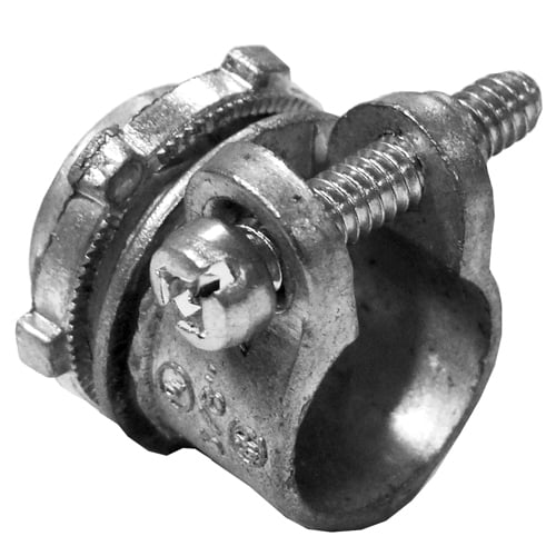 SC-100 NEER Non-Insulated Throat Straight Squeeze Conduit Connector With Locknut, 1 in Trade, 1.25 to 1.38 in Cable Openings, For Use With FMC, Die Cast Zinc, Natural