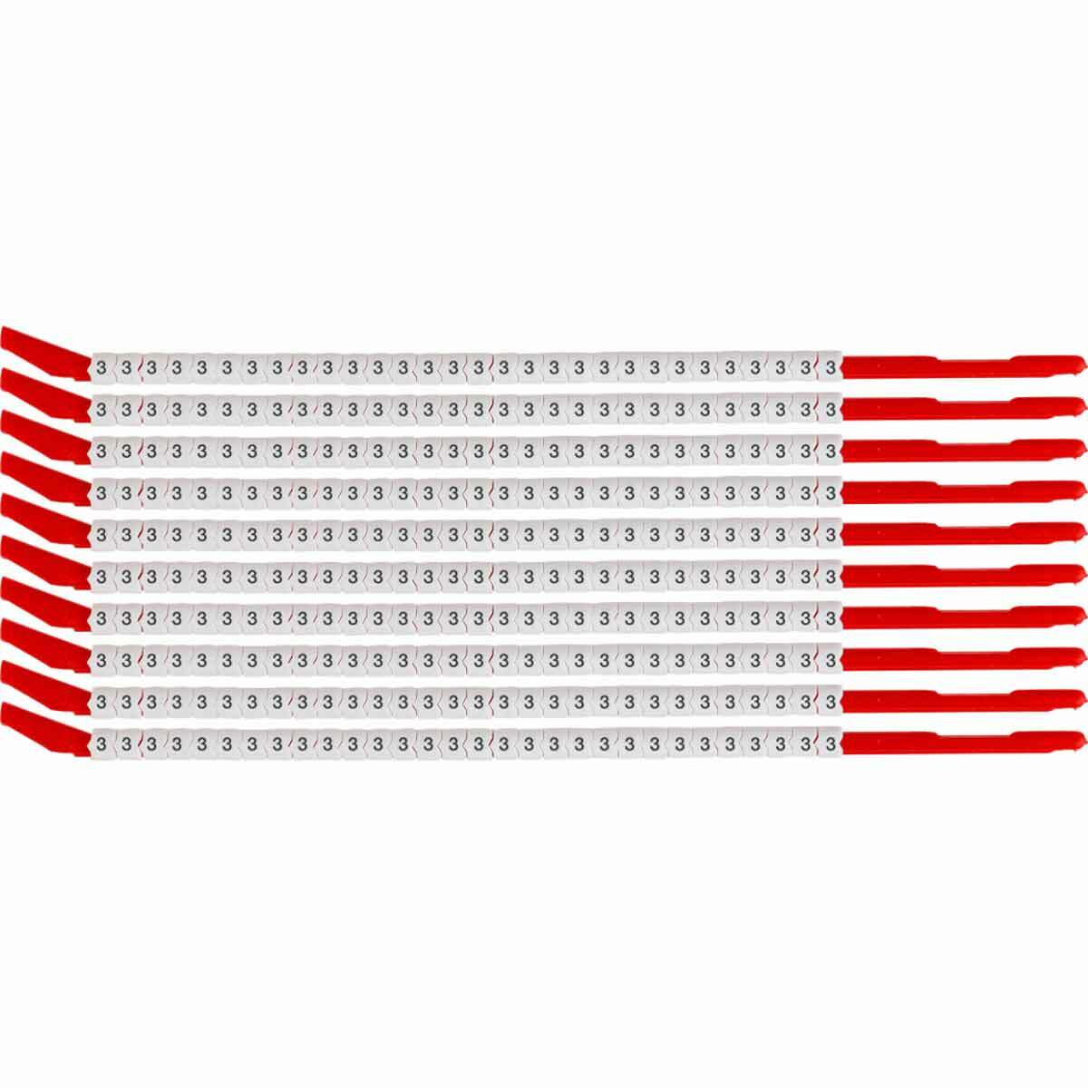 SCN10-3 Clip-Sleeve SCN Pre-Printed Wire Marker, 0.11 to 0.134 in Wire, 3 Legend, Black on White Legend, White Marker, Nylon