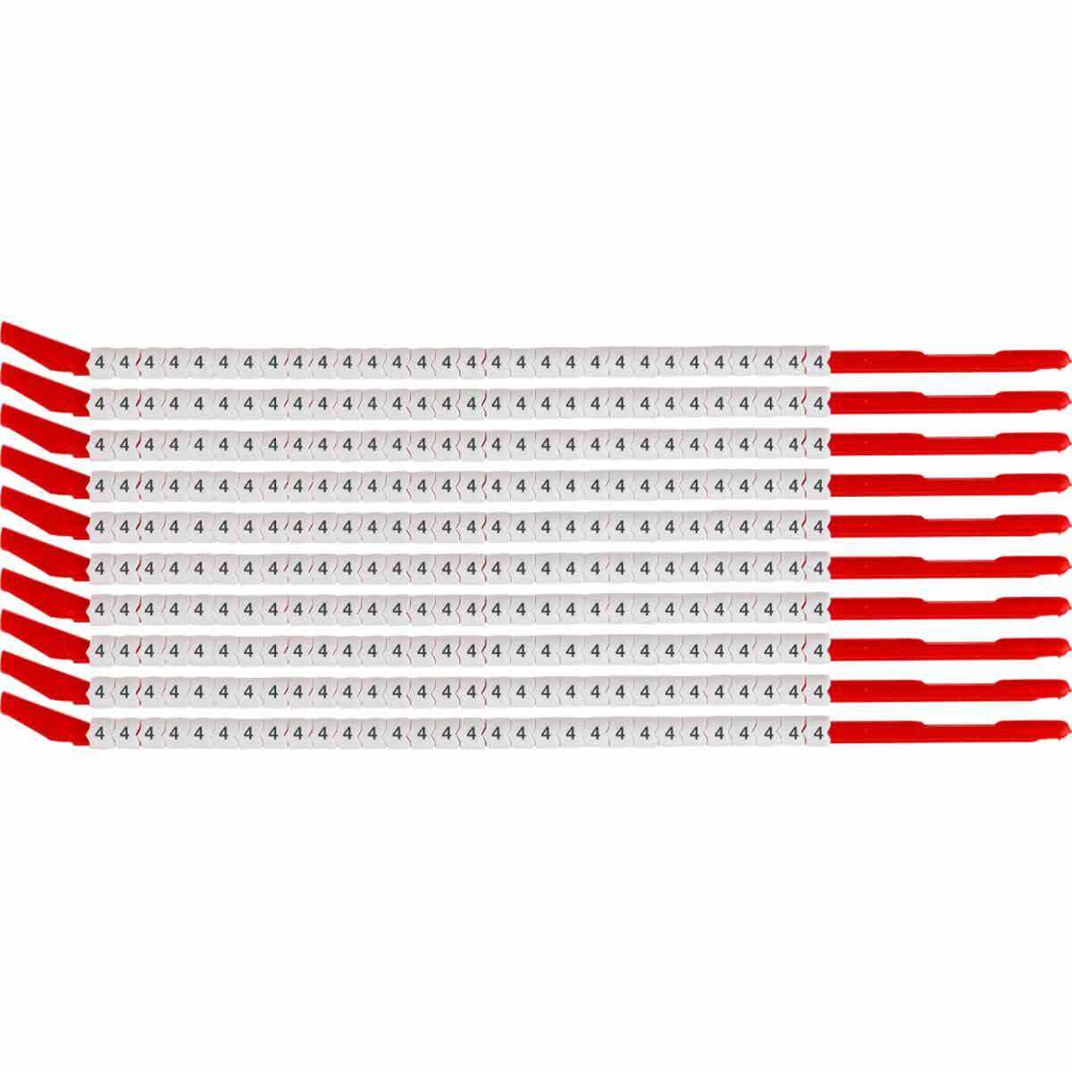 SCN10-4 Clip-Sleeve SCN Pre-Printed Wire Marker, 0.11 to 0.134 in Wire, 4 Legend, Black on White Legend, White Marker, Nylon