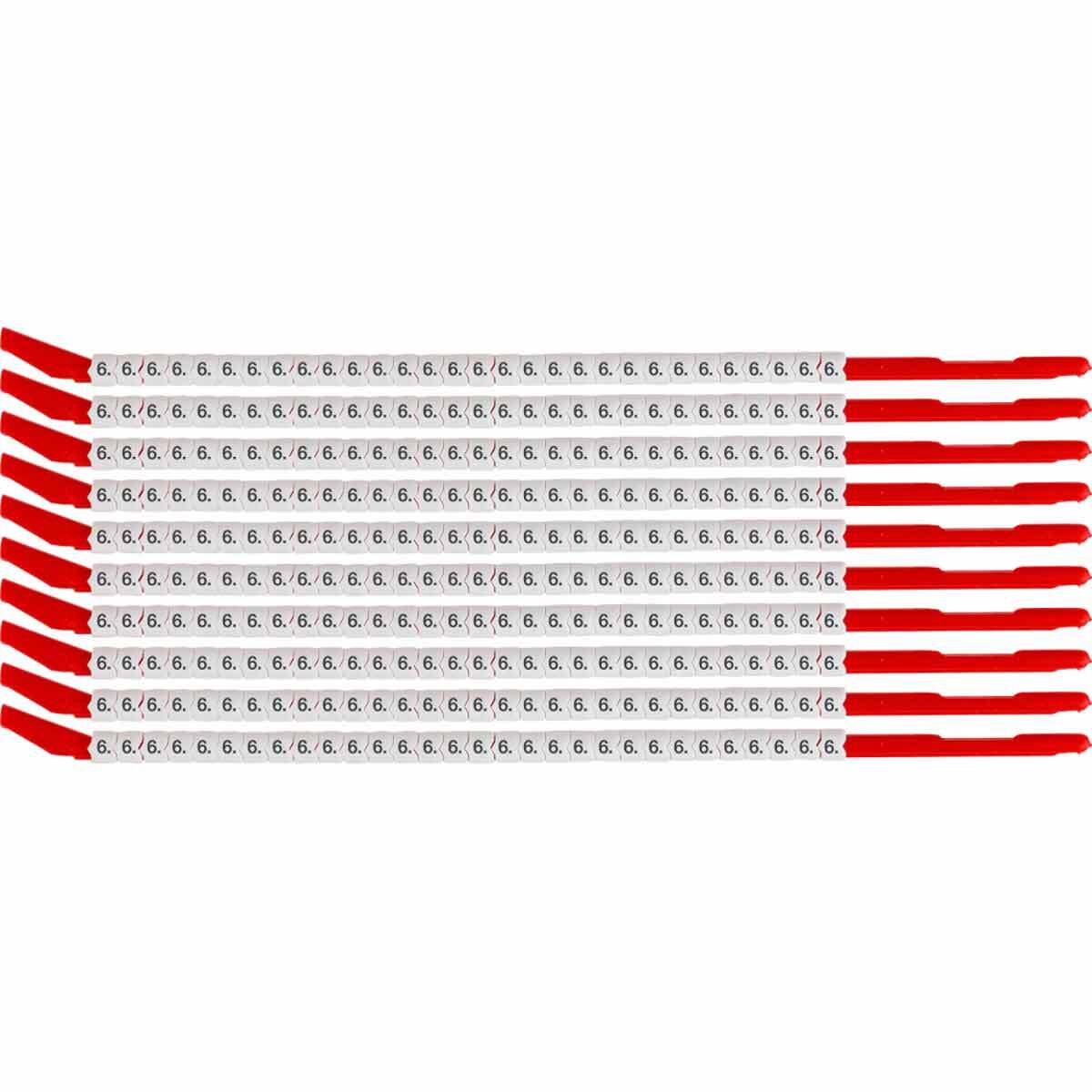 SCN10-6 Clip-Sleeve SCN Pre-Printed Wire Marker, 0.11 to 0.134 in Wire, 6 Legend, Black on White Legend, White Marker, Nylon