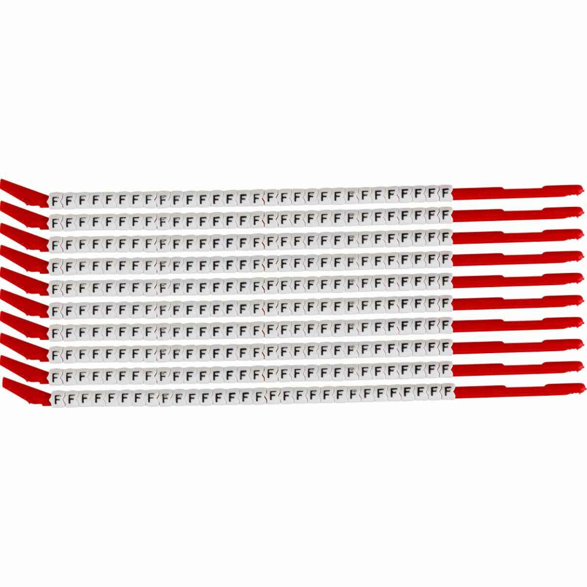 SCN10-F Clip-Sleeve SCN Pre-Printed Wire Marker, 0.11 to 0.134 in Wire, F Legend, Black on White Legend, White Marker, Nylon