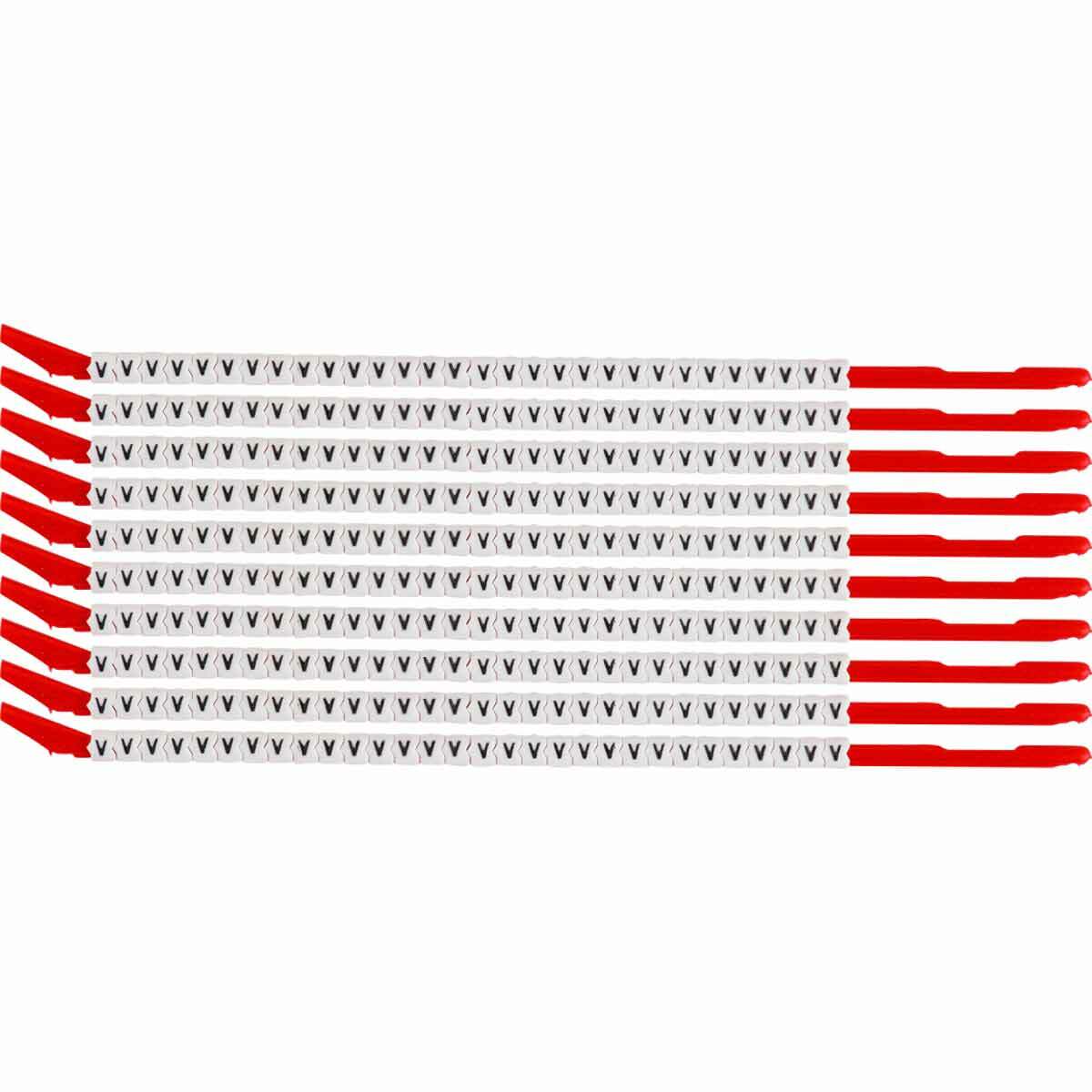 SCN10-V Clip-Sleeve SCN Pre-Printed Wire Marker, 0.11 to 0.134 in Wire, V Legend, Black on White Legend, White Marker, Nylon