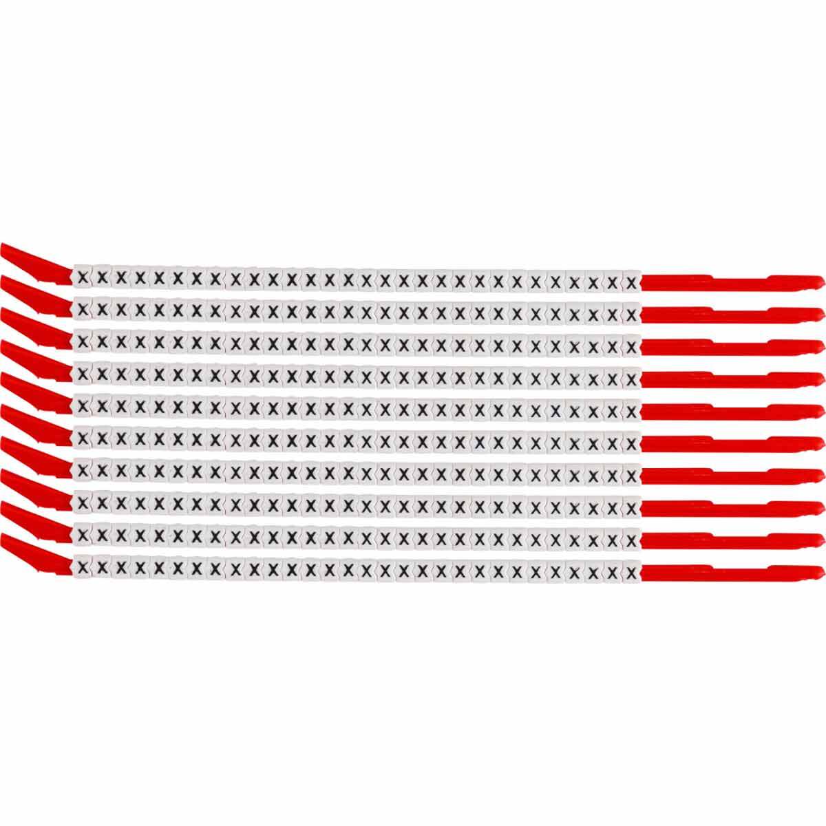SCN10-X Clip-Sleeve SCN Pre-Printed Wire Marker, 0.11 to 0.134 in Wire, X Legend, Black on White Legend, White Marker, Nylon