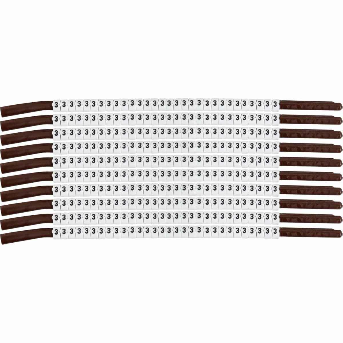 SCN15-3 Clip-Sleeve SCN Pre-Printed Wire Marker, 0.154 to 0.177 in Wire, 3 Legend, Black on White Legend, White Marker, Nylon