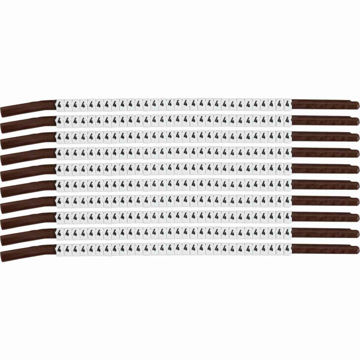 SCN15-4 Clip-Sleeve SCN Pre-Printed Wire Marker, 0.154 to 0.177 in Wire, 4 Legend, Black on White Legend, White Marker, Nylon