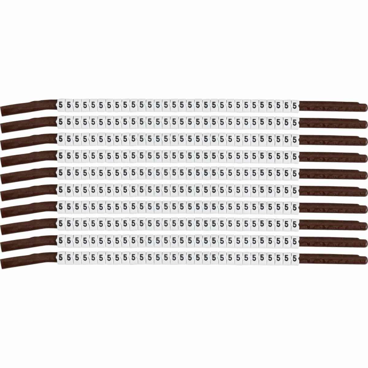 SCN15-5 Clip-Sleeve SCN Pre-Printed Wire Marker, 0.154 to 0.177 in Wire, 5 Legend, Black on White Legend, White Marker, Nylon