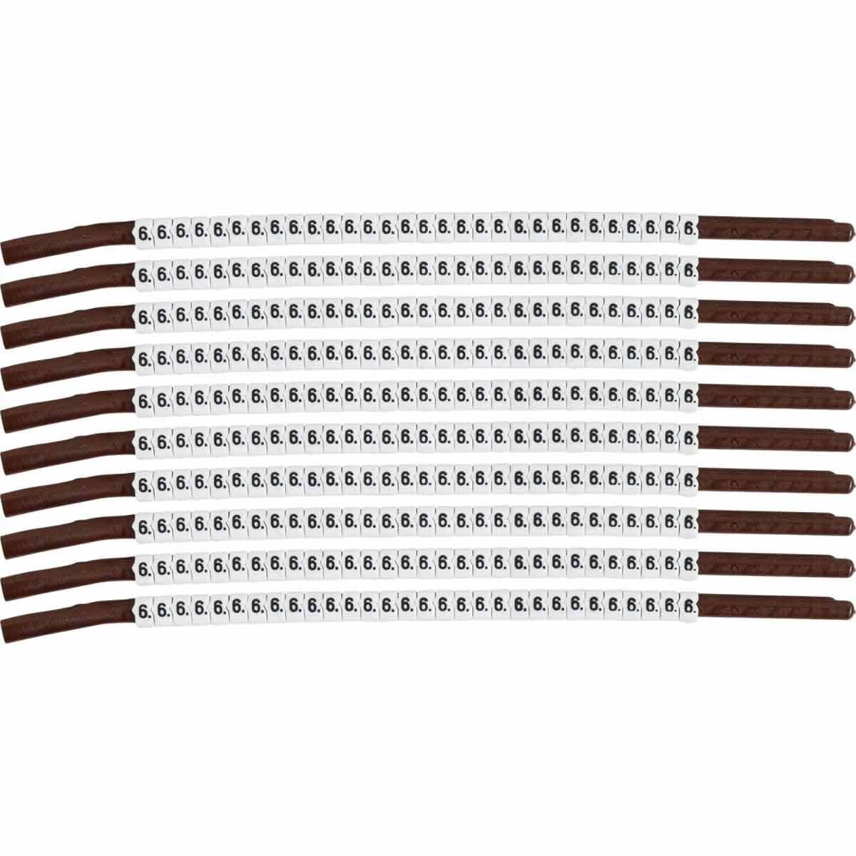 SCN15-6 Clip-Sleeve SCN Pre-Printed Wire Marker, 0.154 to 0.177 in Wire, 6 Legend, Black on White Legend, White Marker, Nylon