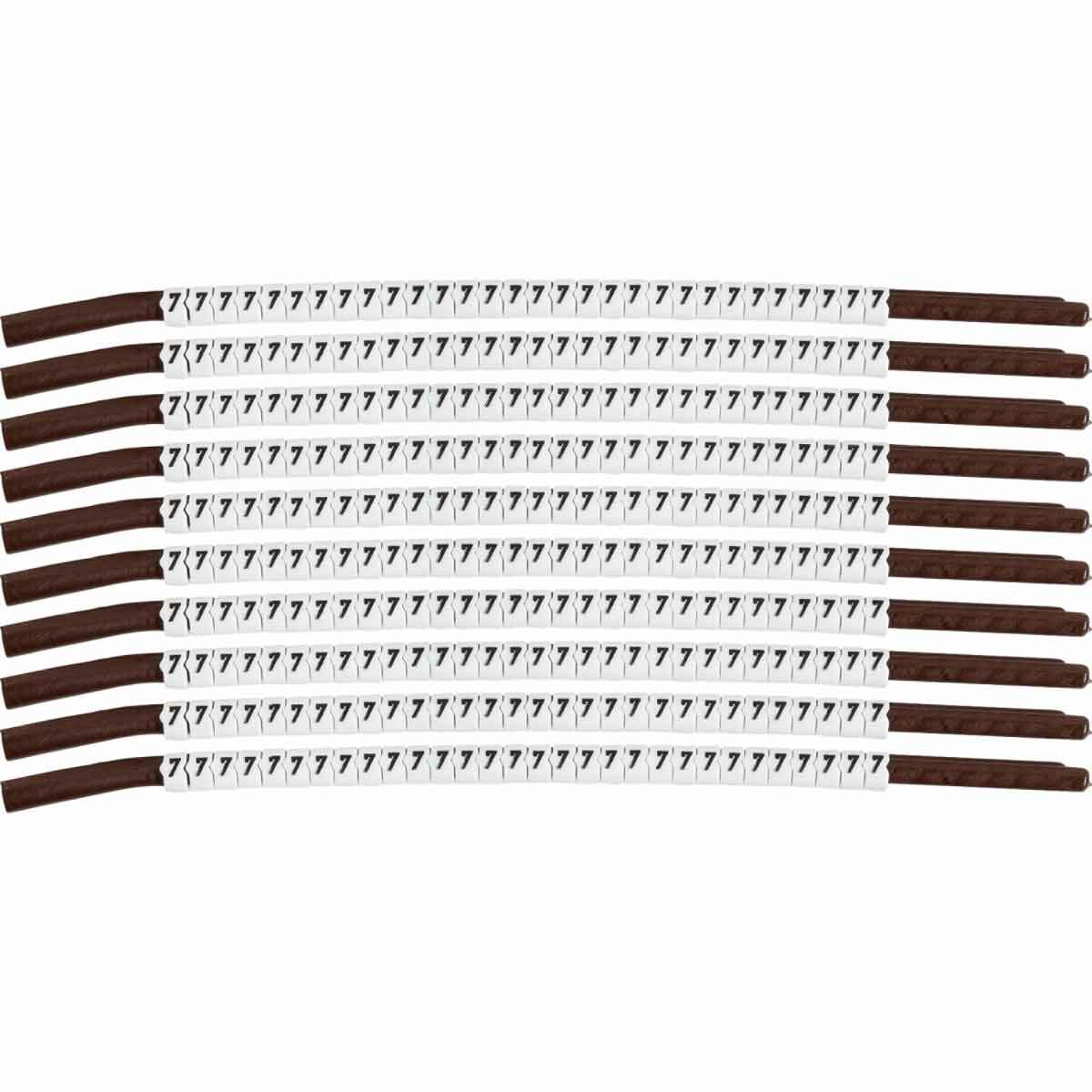 SCN15-7 Clip-Sleeve SCN Pre-Printed Wire Marker, 0.154 to 0.177 in Wire, 7 Legend, Black on White Legend, White Marker, Nylon