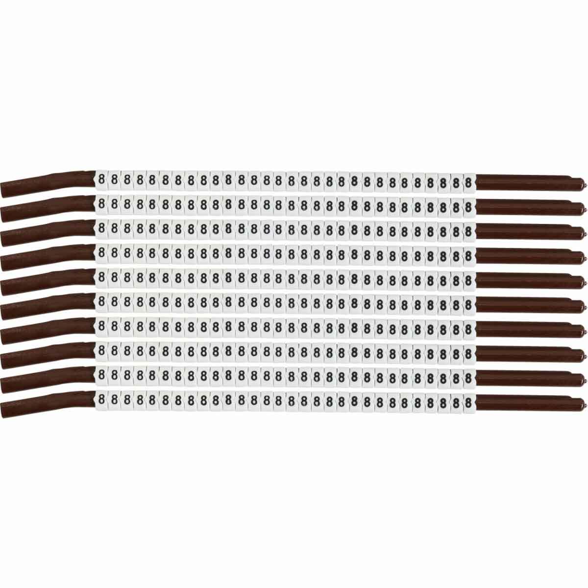 SCN15-8 Clip-Sleeve SCN Pre-Printed Wire Marker, 0.154 to 0.177 in Wire, 8 Legend, Black on White Legend, White Marker, Nylon