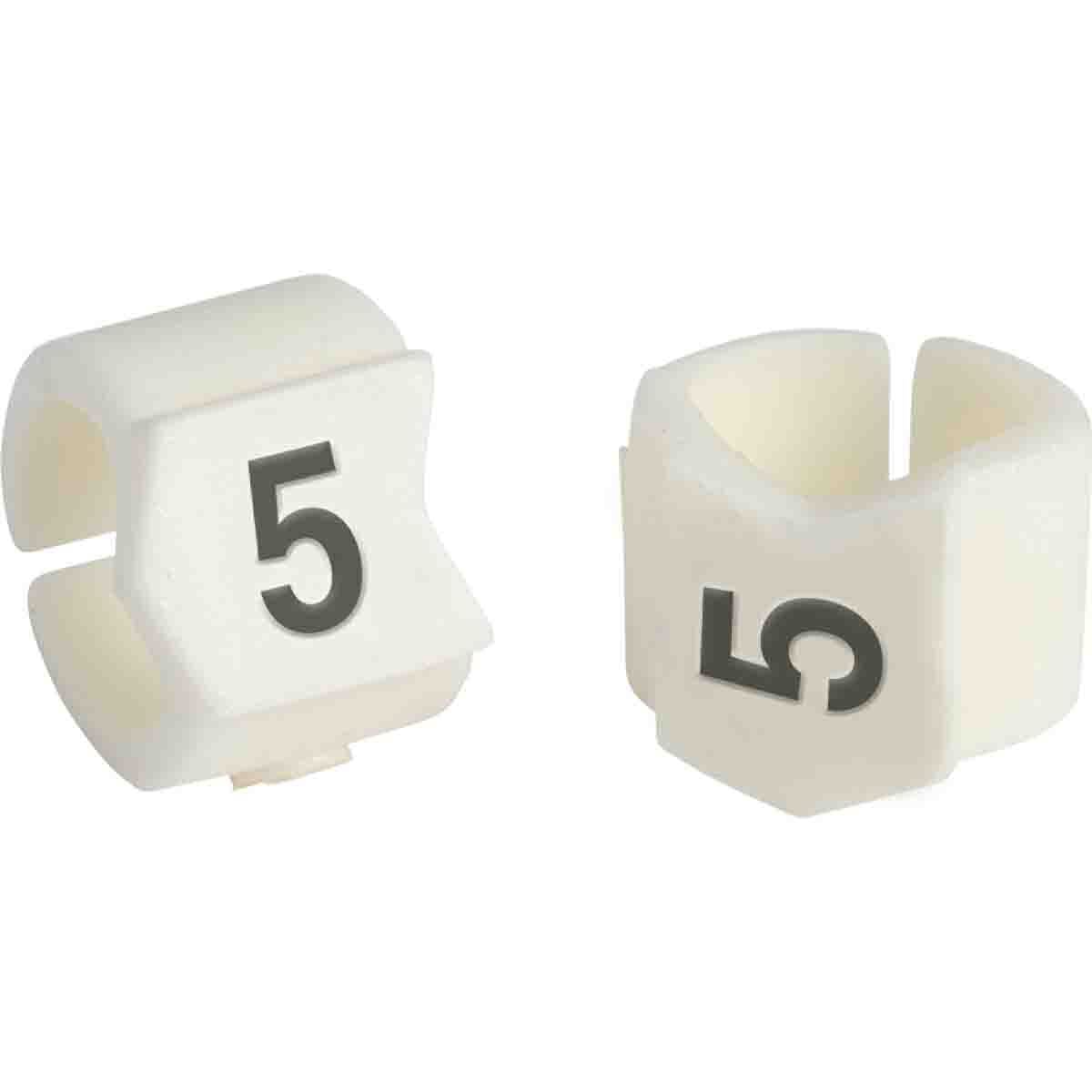 SCN23-5 Clip-Sleeve SCN Pre-Printed Wire Marker, 0.236 to 0.299 in Wire, 5 Legend, Black on White Legend, White Marker, Nylon