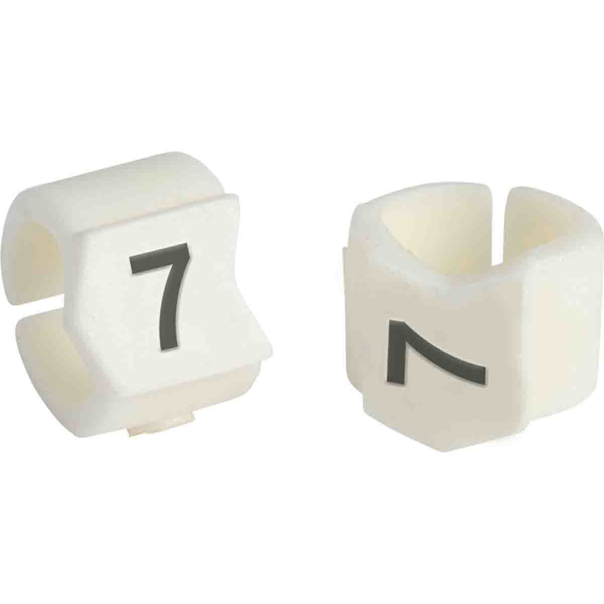SCN23-7 Clip-Sleeve SCN Pre-Printed Wire Marker, 0.236 to 0.299 in Wire, 7 Legend, Black on White Legend, White Marker, Nylon