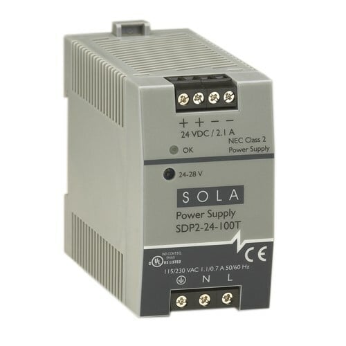 SDP2-24-100T DC Power Supply, 85 to 264 V AC/90 to 375 V DC Input, 24 to 48 VDC Output, 50/100 W Power Rating, 0.7/0.4 A, DIN Rail Mount