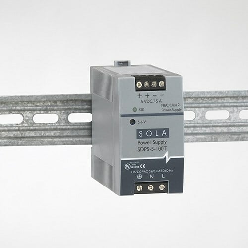 SDP5-5-100T Low Power DC Power Supply, 85 to 264 V AC/90 to 375 V DC Input, 5 to 6 VDC Output, 25 W Power Rating, 5 A, DIN Rail Mount