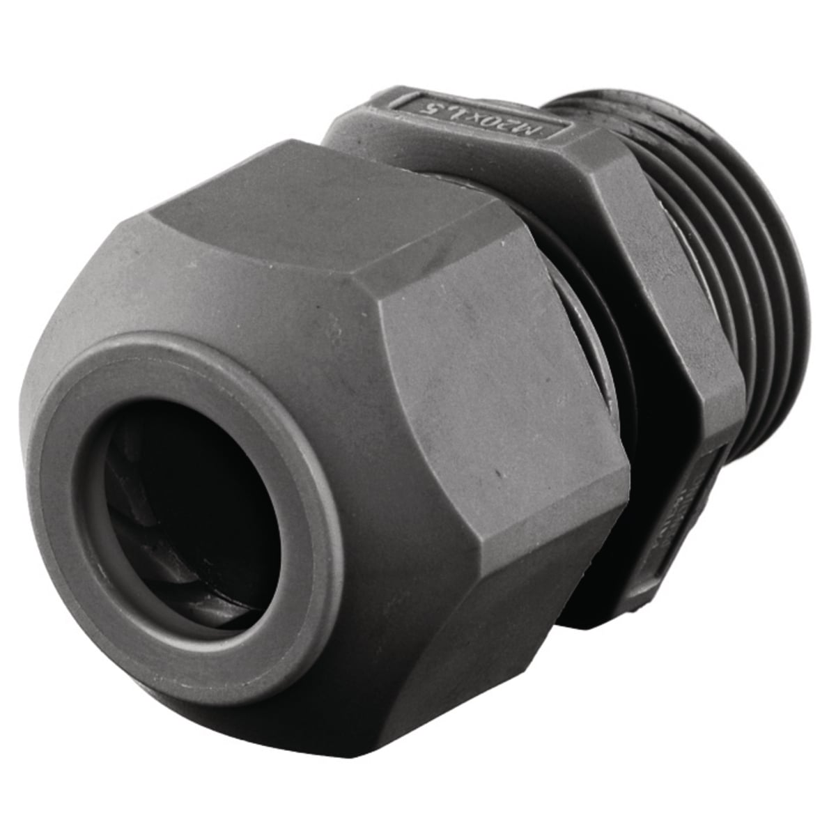 SECM32B European Style Low Profile Metric Standard Duty Straight Cord Connector, M32 Trade, 1 Conductor, 0.59 to 1 in Cable Openings, Nylon, Smooth
