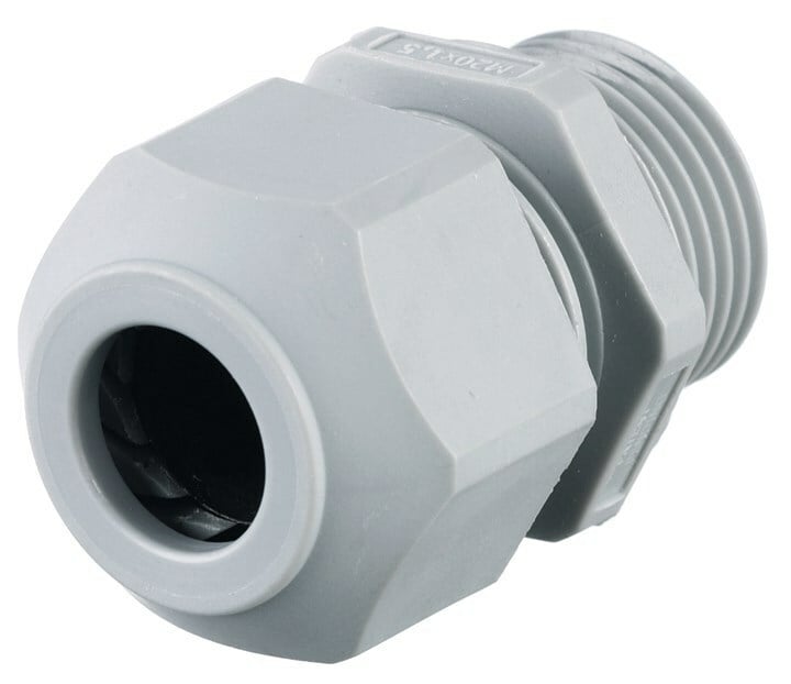 SECM32G European Style Low Profile Non-Metallic Standard Straight Cord Connector, M32 Trade, 1 Conductor, 0.59 to 1 in Cable Openings, Nylon, Smooth