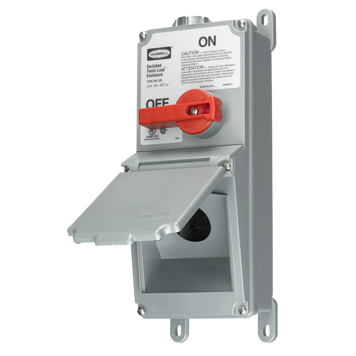 SETL3 2-Position Extra Heavy Duty Lever Actuated Standard Sized Foot Mount Switched Enclosure, 600 V AC, 30 A, 3 Poles, 5 Wires, Gray