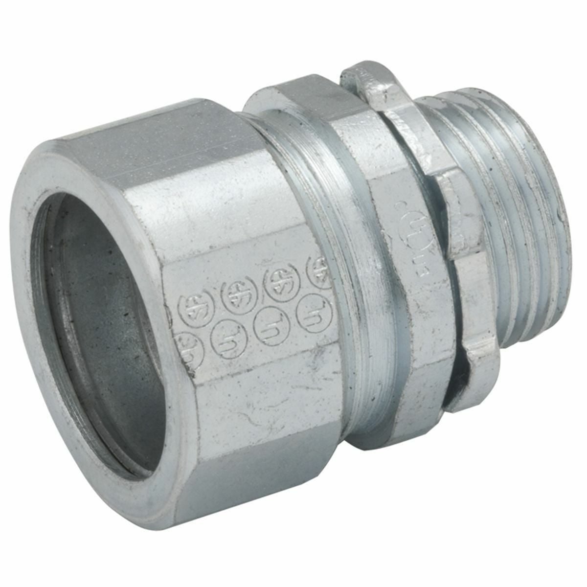 1805 Non-Insulated Compression Connector, 1-1/4 in Trade, 1-25/64 in Cable Openings, For Use With Rigid/IMC Conduit, Malleable Iron/Steel, Electro-Plated Zinc