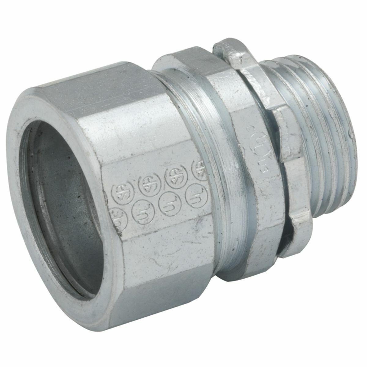1808 Non-Insulated Compression Connector, 2 in Trade, 2-1/16 in Cable Openings, For Use With Rigid/IMC Conduit, Malleable Iron/Steel, Electro-Plated Zinc