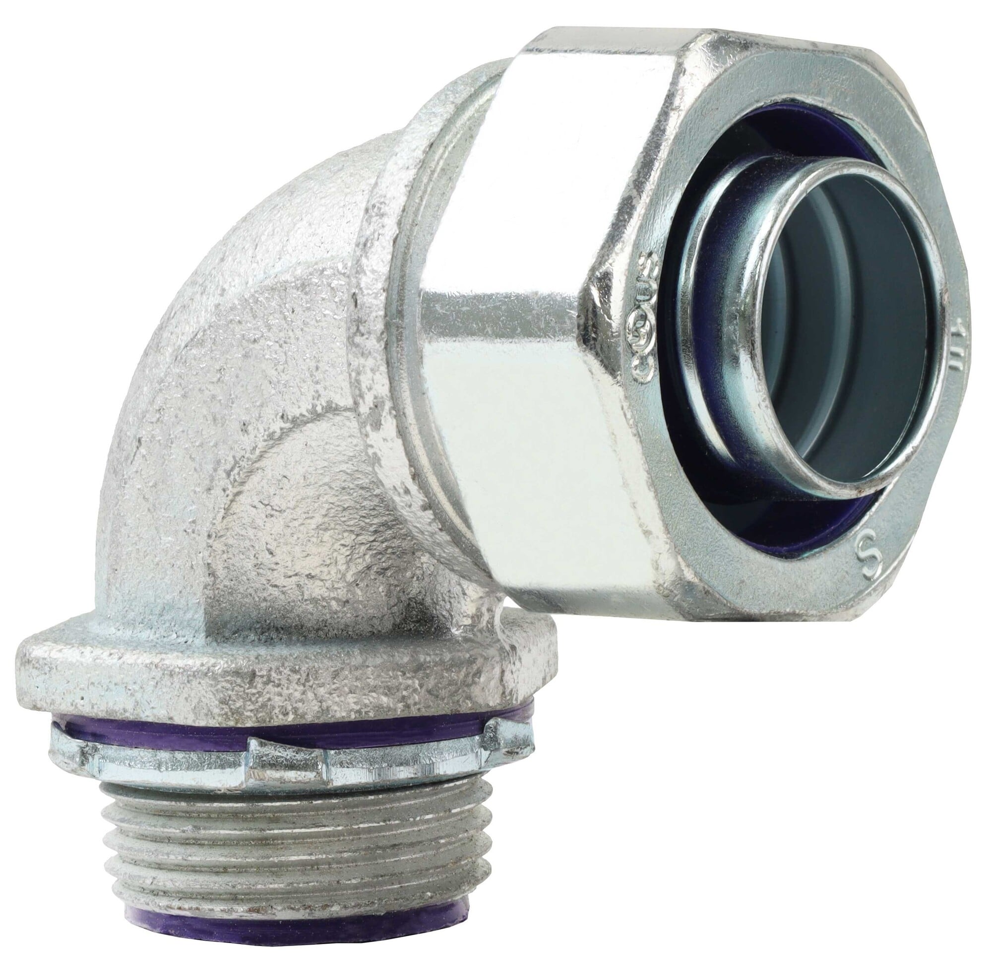 SL90150I Insulated Liquid Tight Conduit Connector, 1-1/2 in Trade, 90 deg, Steel, Zinc Plated