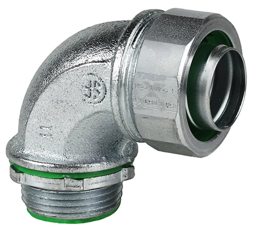SL90200I Insulated Liquid Tight Conduit Connector, 2 in Trade, 90 deg, Steel, Zinc Plated