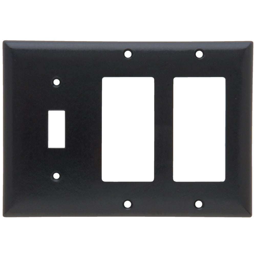 SP1262BK Combination Openings, 1 Toggle Switch and 2 Decorator, Three Gang, Black