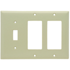 Combination Wall Plate, 1 Toggle Switch and, 2 Decorator, Three Gang, Ivory