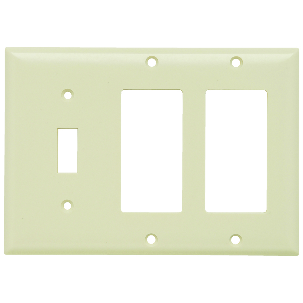 SP1262LA Combination Openings, 1 Toggle Switch and 2 Decorator, Three Gang, Light Almond
