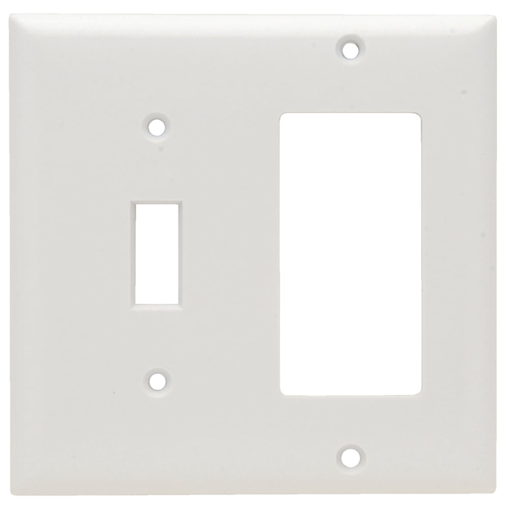 SP126W Combination Openings, 1 Toggle Switch and 1 Decorator, Two Gang, White