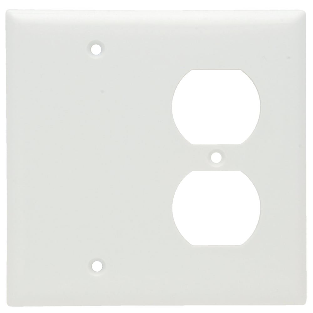 SP138W 2-Gang Thermoset Wall Plate, 4 Blank, 1 Duplex Receptacle, White