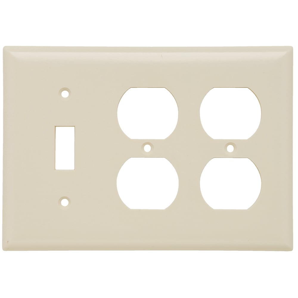 SP182LA 3-Gang Thermoset Wall Plate, 1 Toggle Switch, 2 Duplex Receptacle, Light Almond