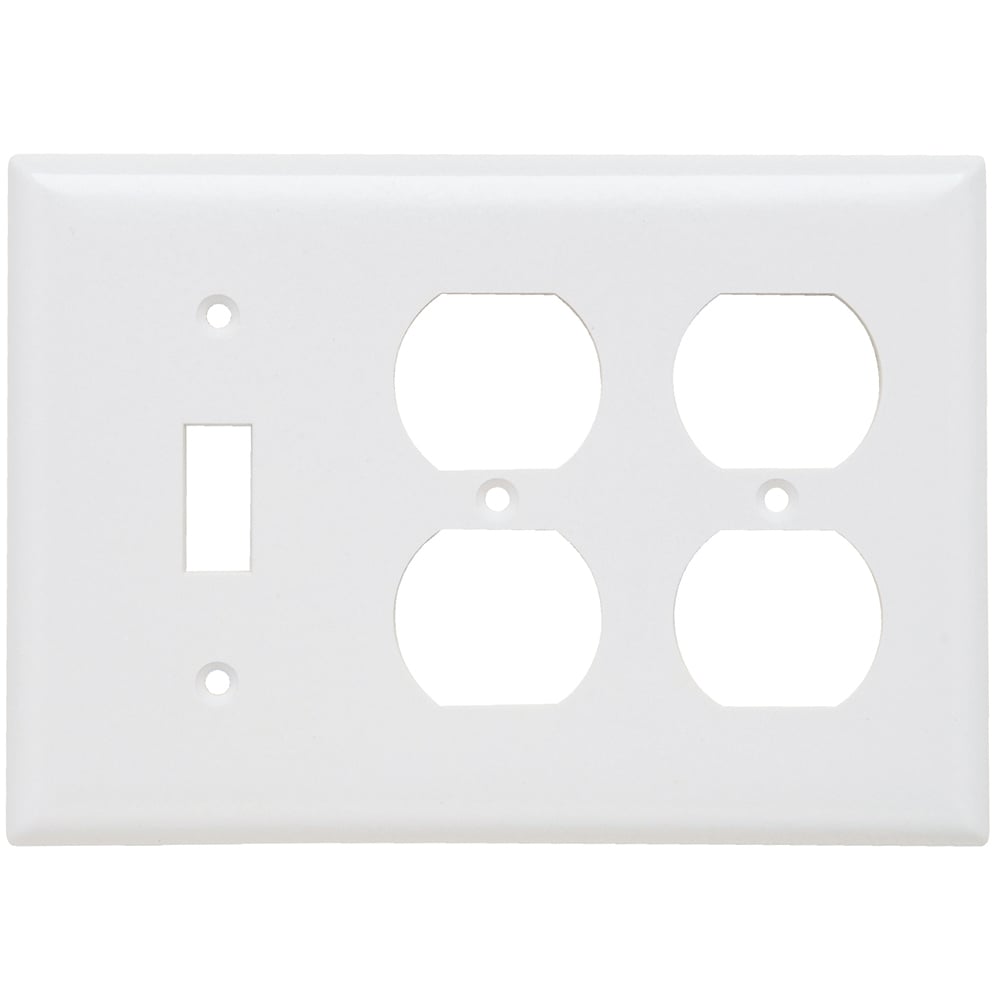 SP182W 3-Gang Thermoset Wall Plate, 1 Toggle Switch, 2 Duplex Receptacle, White