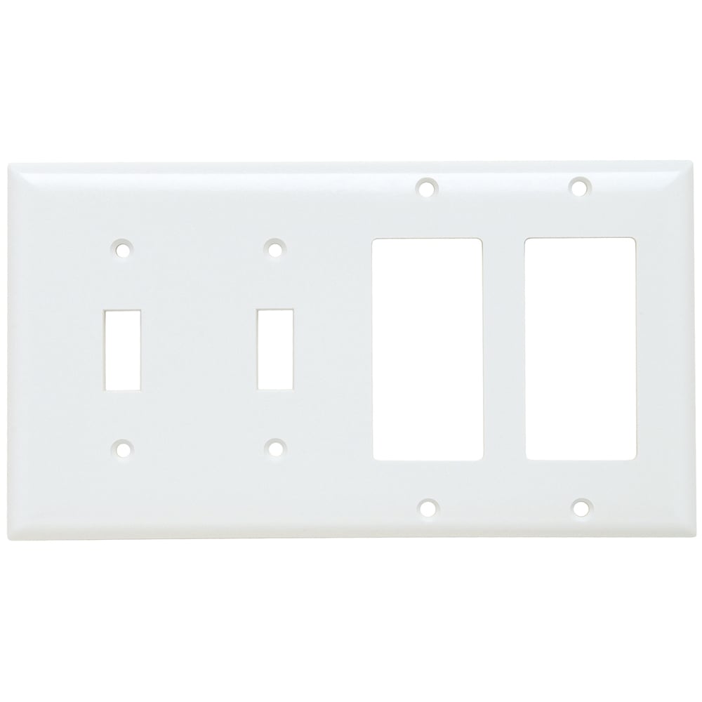 SP2262W Combination Openings, 2 Toggle Switch and 2 Decorator, Four Gang, White