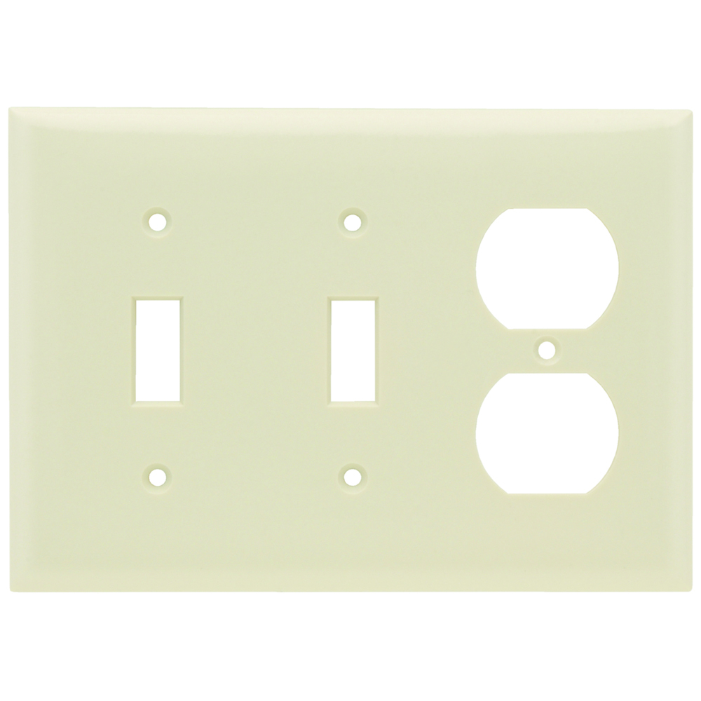 SP28LA 3-Gang Thermoset Wall Plate, 2 Toggle Switch, 1 Duplex Receptacle, Light Almond