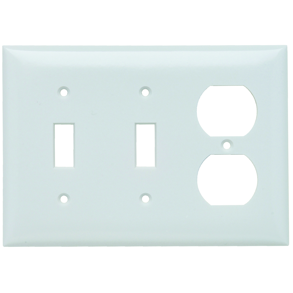 SP28W 3-Gang Thermoset Wall Plate, 2 Toggle Switch, 1 Duplex Receptacle, White