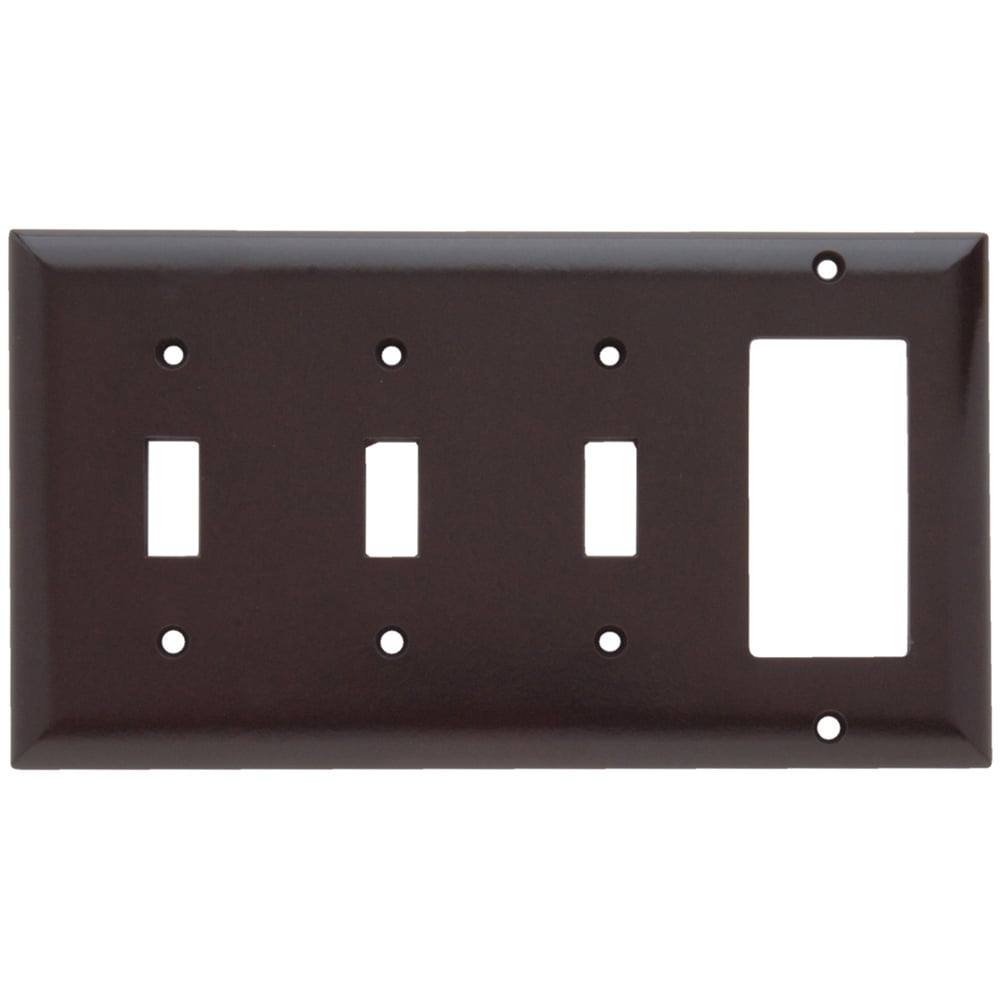 SP326 Combination Openings, 3 Toggle Switch and 1 Decorator, Four Gang, Brown