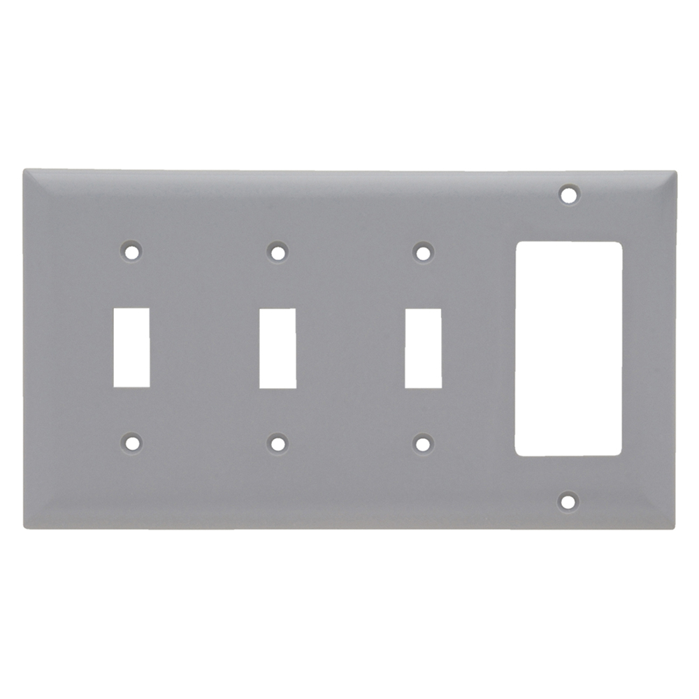 SP326GRY Combination Openings, 3 Toggle Switch and 1 Decorator, Four Gang, Gray