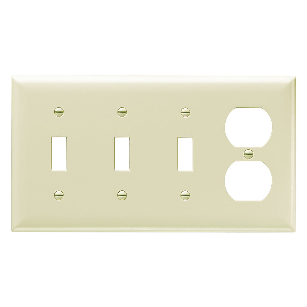SP38I 4-Gang Thermoset Wall Plate, 3 Toggle Switch, 1 Duplex Receptacle, Ivory