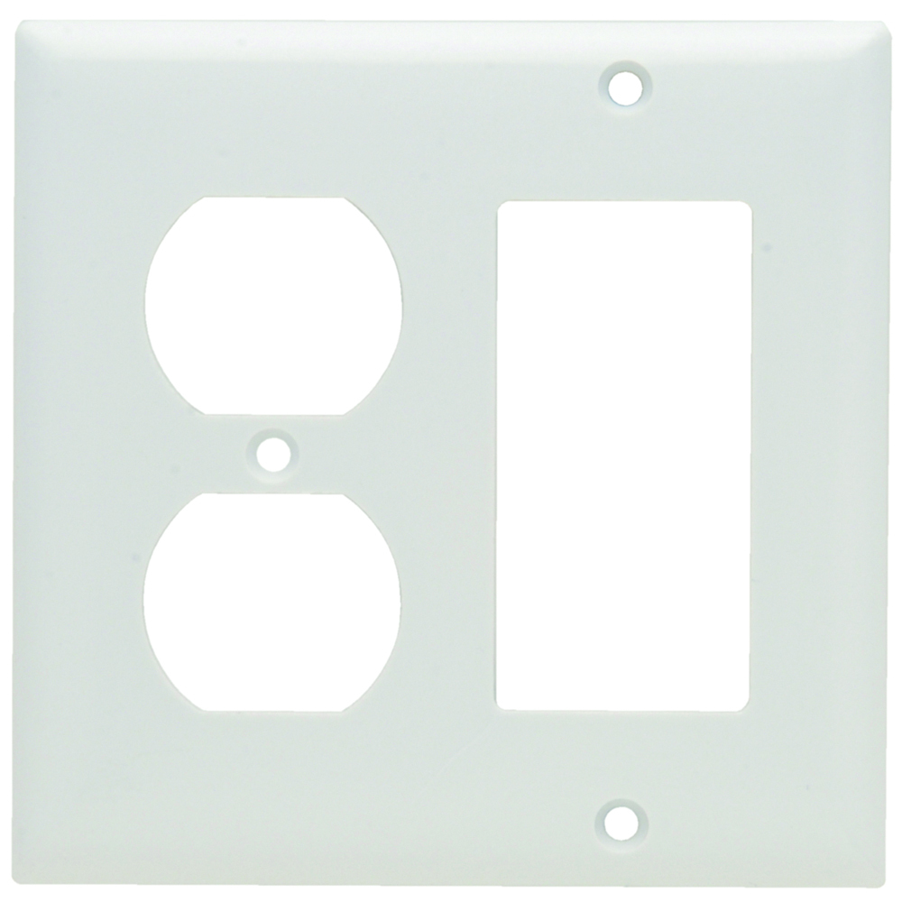 SP826W 2-Gang Thermoset Wall Plate, 1 Duplex Receptacle, 1 Decorator, White