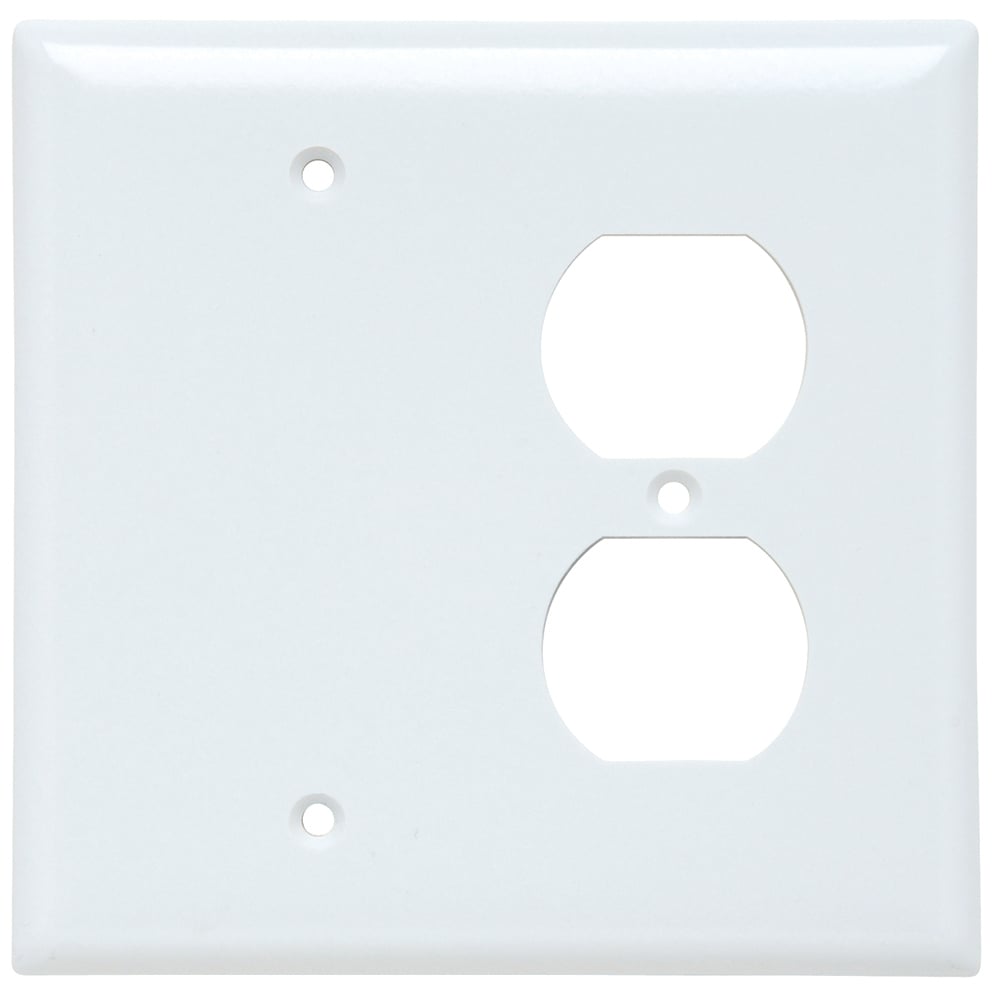 SPJ138W Junior Jumbo 2-Gang Thermoset Wall Plate, 1 Blank, 1 Duplex Receptacle, White