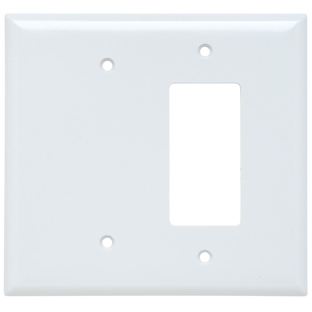 SPO1326W Jumbo 2-Gang Thermoset Wall Plate, 1 Blank, 1 Decorator, White
