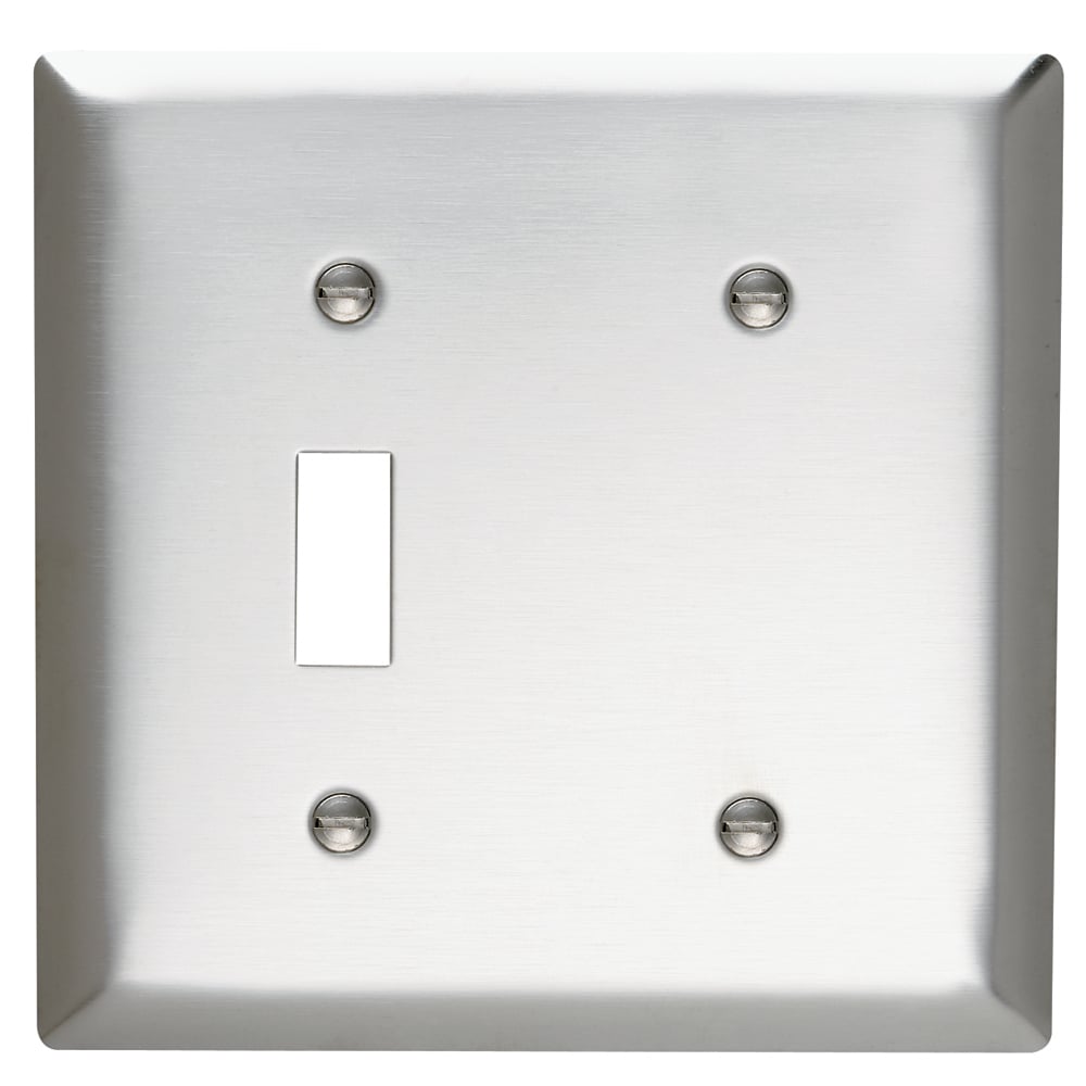 SS114 Combination Openings, 1 Toggle Switch and 1 Blank, Two Gang, 302/304 Stainless Steel
