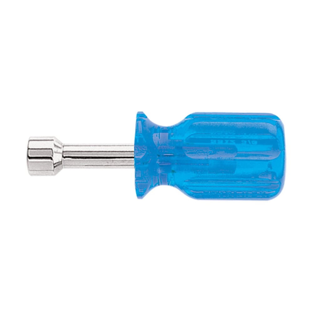 SS12 Stubby Nutdriver, 3/8 in, Hollow Shank, Blue Smooth Grip Handle, ANSI/ASME Specified, Polished Chrome