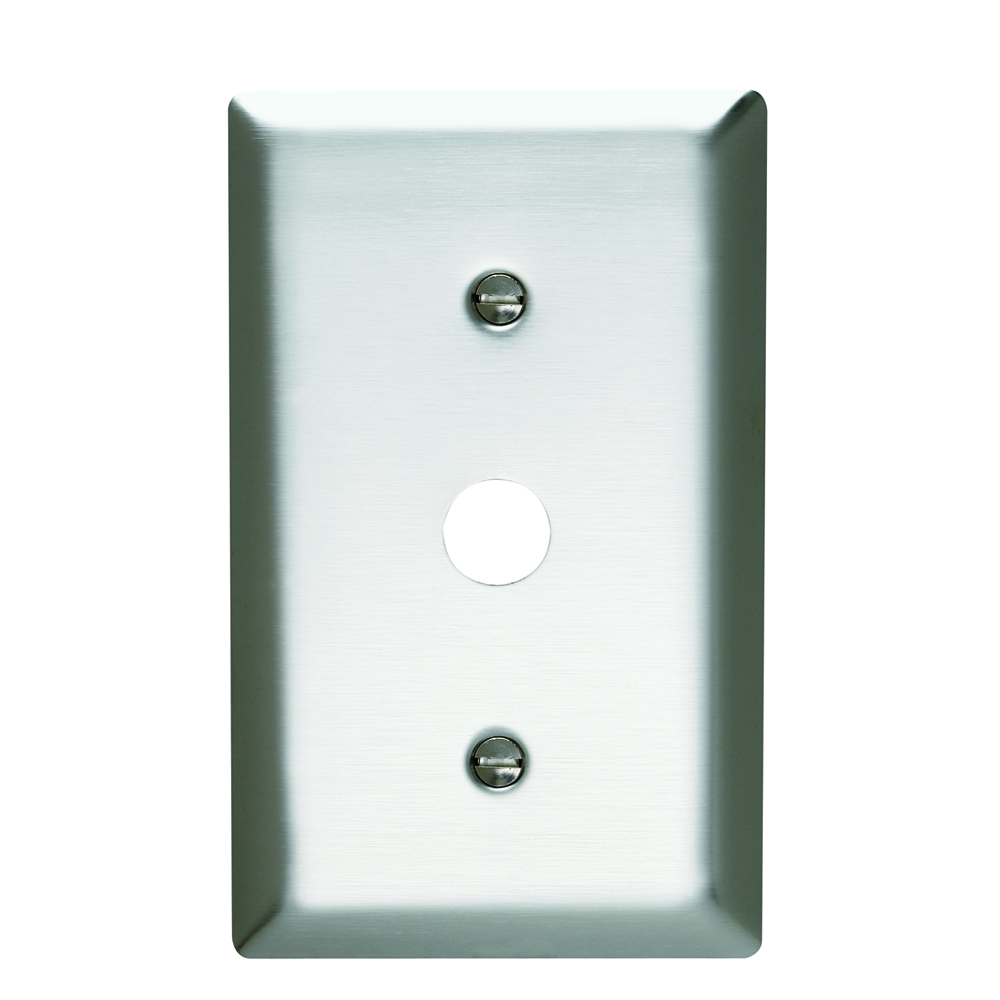 SS12 1-Gang 302/304 Stainless Steel Wall Plate, 053-in Diameter Round Opening, Strap Mounted